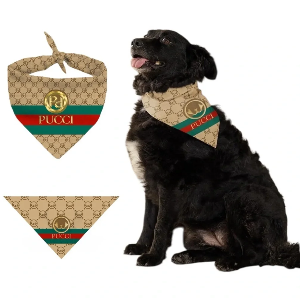 Pucci Designer Luxury Dog Bandana Size Large New with Tags Tan Red Green